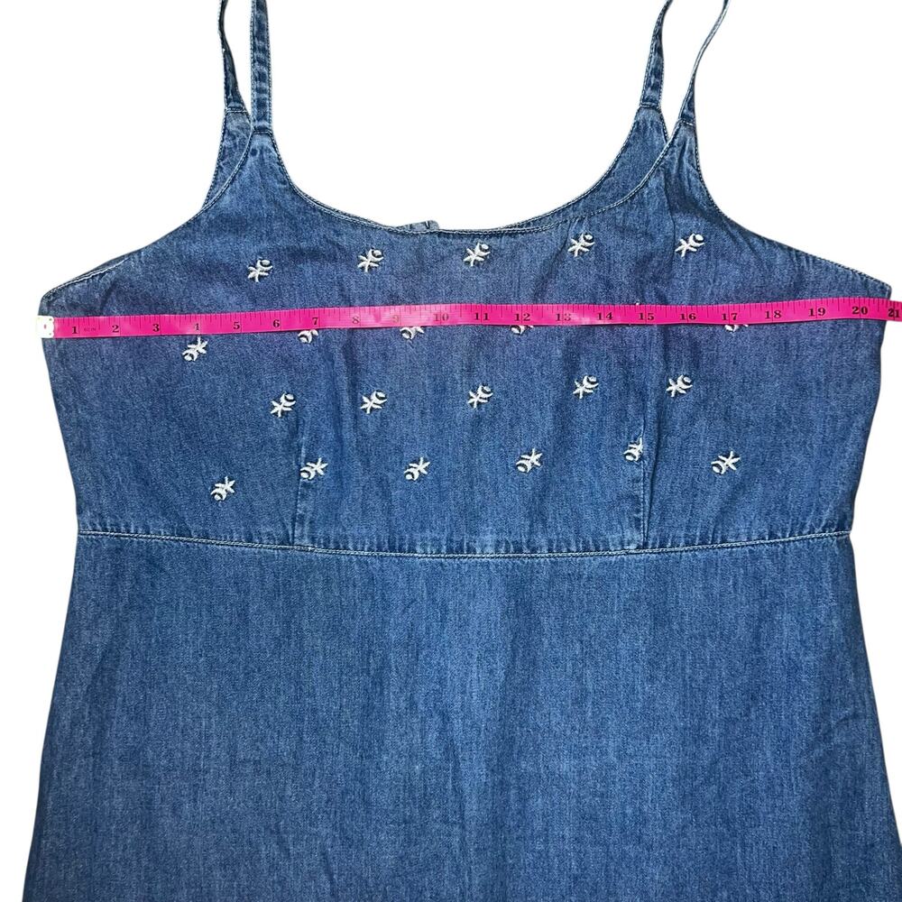 Y2K Faded Glory Denim Floral Embroidered summer mini sun summer dress size 16 - Picture 4 of 7